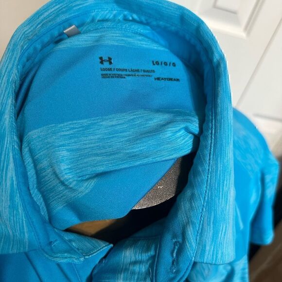 Under Armour HeatGear Mens Large Blue Striped Short Sleeve Polo - Picture 5 of 5